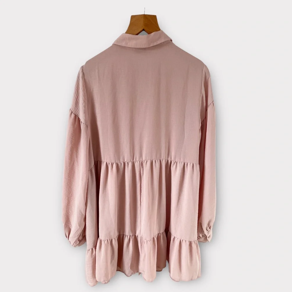 Evans Tiered Shirt Blouse Top Tunic Fit Plus Size 20 Pink Blush Long Sleeve - Picture 3 of 9